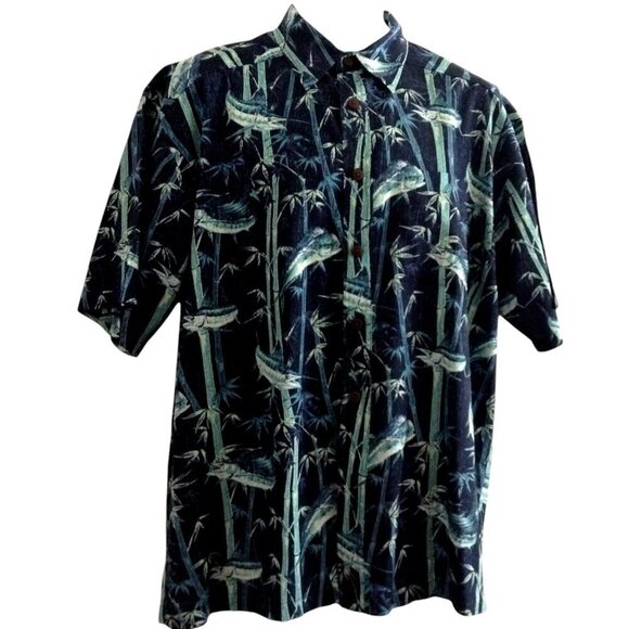 Reel Legends Men's Shirt Medium Button Down SS Lined Fishing Bamboo and Fish - Picture 1 of 4